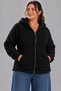Curve Women's Plus Size Winter Hooded Pocket Zipper Black Plush Fleece Sweatshirt
