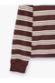 Comfortable Fit Long Sleeve Striped Polo Collar Sweatshirt - 3