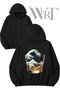 Kanagawa Whiskey Back Printed Zippered Hooded Black Cardigan (2 Yarns)