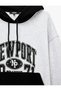 Comfortable Fit Printed Kangaroo Pocket Color Block Hooded Sweatshirt - 3