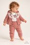 Baby Girl Set Floral Patterned Hooded 3-Piece Set Long Sleeve Bodysuit - Cardigan - Pants