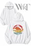 Vintage Paragliding Back Printed Zippered Hooded White Cardigan (2 Yarn)