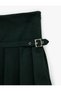 Slim Fit Metal Buckle Detailed Pleated Mini Skirt - 8