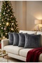 Set of 4 Soft Rabbit Hair Fur Quilted Throw Pillow Covers - Velvet Luxury Sofa Cushion Cover on the Backside 45X45