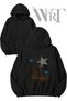 Brown Sailing Boat Back Printed Zippered Hooded Black Cardigan (2 Yarns)