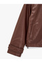 Off-Shoulder Long Sleeve Pocketed Zipper Stand Collar Faux Leather Crop Jacket - 3
