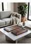 Dark Wood Grain Pattern Serving Tray Set - 5