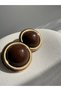 Gold Color Brown Circle Earrings (3.5 cm) - 3