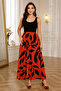 Women's round neck strappy top with viscose bottom and patterned long sleeve dress - 3