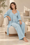 Women's Aqua Green 100% Cotton Pajama Set with Striped Lace Detail, 3 Pieces - 3
