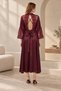 Women's Burgundy Satin Nightgown and Dressing Gown Set with Lace Back and Slit, 2 Pieces - 6