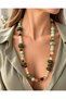 Mixed Stone Bead Necklace in Green, Brown, and Ecru Tones, Long Women's Necklace with Gold Detail - 3
