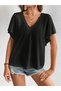 Women's Short Sleeve V-Neck Viscose Blouse - 3