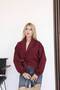 Women's Burgundy Waist Buckle Detail V-Neck Belted Short Suede Jacket - 3
