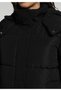 Regular Fit Hooded Zippered Lined Water Resistant Women's Black Coat - 4