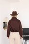 Women's Brown Waist Buckle Detail V-Neck Belted Short Suede Jacket - 5