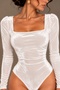 Women's Square Neck Long Sleeve Italian Velvet Snap Fastener Bodysuit Body - 3