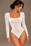 Women's Square Neck Long Sleeve Italian Velvet Snap Fastener Bodysuit Body