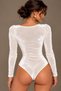 Women's Crew Neck Long Sleeve Italian Velvet Snap Fastener Bodysuit White - 2