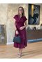 Women's short sleeve v-neck midi dress with zipper detail at neck and hem, two-tone viscose. - 3
