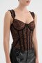 Women's Stoned Leopard Suede Fabric Corset with Underwire Design on the Chest - 4