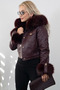 Hooded Burgundy Leather Jacket with Fur Detail - 2