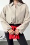 Women's Shirt Collar Zippered Double Pocket Jacket Stone - 27K 506 - 2
