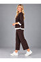 Women's Relaxed Fit Tracksuit Set White Contrast Stripe Detailed Three-Quarter Sleeve Top and Bottom Set - 5