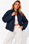 Women's Navy Blue Quilted Foldable Oversize Thin Coat