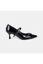 Women's Black Thin Strap Patent Leather Heeled Shoes - 2