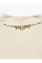 Loose Cut Long Sleeve Herringbone Textured High Neck Stone Detailed Sweater - 3