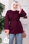 Lace-Up Tunic with Stripe Trim in Plum