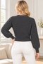 Women's Long Sleeve Balloon Sleeve V-Neck Woven Detailed Buttoned Elegant Soft Trend Casual Anthracite Crop Knitwear Cardigan - 3