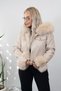 Hooded Fur Detailed Beige Leather Jacket - 3