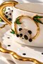 Turkish Coffee Cup Set with Panda Figure, Green Stones and Gold Detailing
