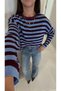 Fiolde Blue Burgundy Striped Long Sleeve Knitwear