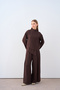 Women's High Collar Skirt Asymmetrical Cut Pants Suit Brown - 2