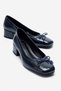 Gipsy Navy Blue Wrinkled Patent Leather Bow Women's Low Heel Shoes