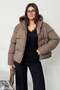 Women's Hooded Double Pocket Zippered Puffer Coat Light Brown - 27K 131
