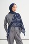 Diamond Pattern Reniva Tensel Triangle Shoulder Shawl Navy Blue - 3