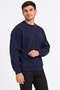 Thick Textured Crew Neck Long Sleeve Basic Sweatshirt with Elasticated Skirt and Sleeves in Navy Blue Color - 2