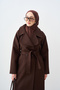 Women's Back Button Detailed Double Pocket Waist Tie Cashmere Coat Brown - 3