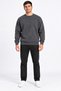 Thessaloniki Textured Crew Neck Long Sleeve Basic Sweatshirt with Elasticated Hem and Sleeves in Smoked Color