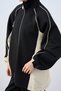 Women's Double Color Stripe Detail Zippered Tracksuit Set Black - 5