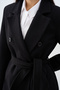 Women's Mid-Length Cashmere Coat with Buttons and Waist Tie, Black - 7