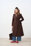 Women's Medium Length Cashmere Coat with Buttons and Waist Tie, Brown - 2