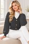 Women's Long Sleeve Balloon Sleeve V-Neck Knit Detailed Buttoned Soft Textured Stylish Casual Anthracite Crop Knitwear Cardigan - 2