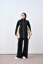 Women's Double Color Stripe Detail Zippered Tracksuit Set Black