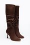 Tmara Women's Brown Suede Drawstring Zippered Heeled Long Boots