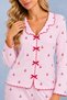 Women's Patterned Bow Detailed Buttoned Long Sleeve Muslin Pajama Set - 5